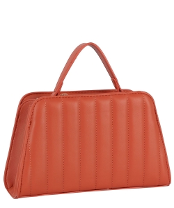 Stripe Quilted Top Handle Satchel Bag TDE-0063 RUST